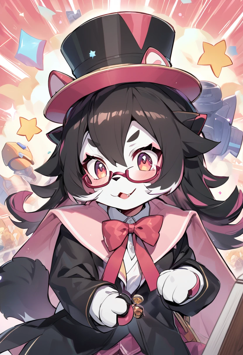 Furry robot black hair pink fur girl  magician 