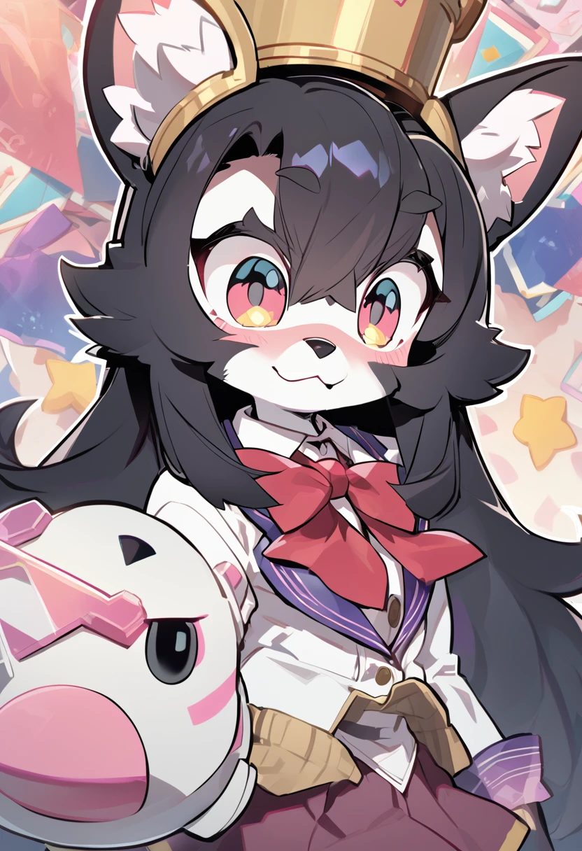 Furry robot black hair pink fur girl  magician 