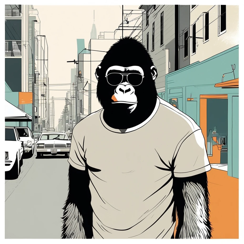 gorilla-like , sweet,art by Sophie Roach , art by Jon Klassen , art by Michael Cho , art by Sophie Roach、sunglasses,campimg,smoking,city