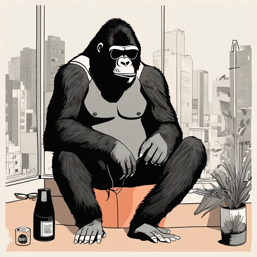 gorilla-like , sweet,art by Sophie Roach , art by Jon Klassen , art by Michael Cho , art by Sophie Roach、sunglasses,campimg,smoking,city