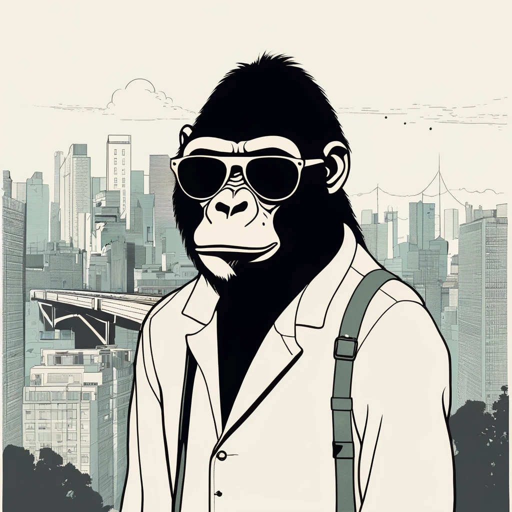 gorilla-like , sweet,art by Sophie Roach , art by Jon Klassen , art by Michael Cho , art by Sophie Roach、sunglasses,campimg,smoking,city