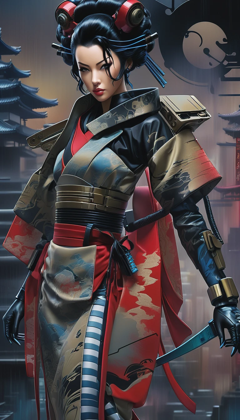 Ghost in the Shell Vol...2 - Assassin Geisha, Luis Duarte, Luis Duarteのスタイル, Blue and black shades, Neo Tokyo Style, Element Air, Miss Punk, Graphic Interface, Sci-Fi Art, Dark Influence, Niji Express 3D v3, kinetic art, Data Noshing, oil, Ink v3, Splash Style, Abstract art, Abstract Technology, Cyber technology elements, Futuristic, Illustrated v3, Deco influence, Airbrush Style, drawing