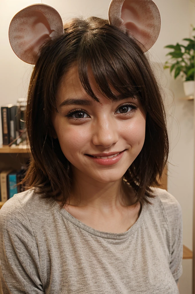 mouse girl, staring at viewer, smiling, blushing, cute