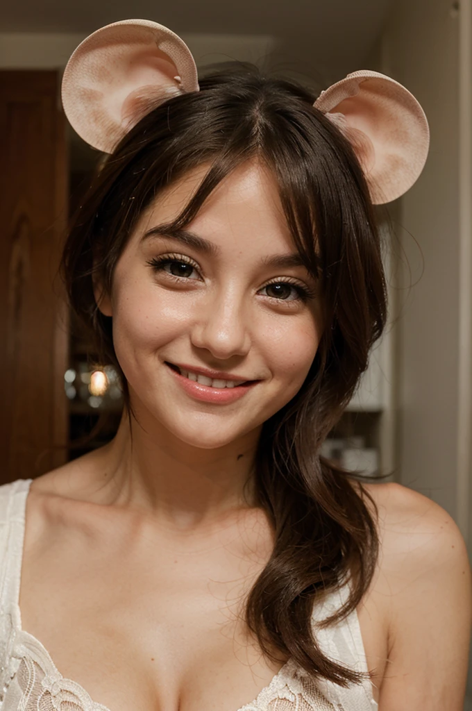 mouse girl, staring at viewer, smiling, blushing, cute