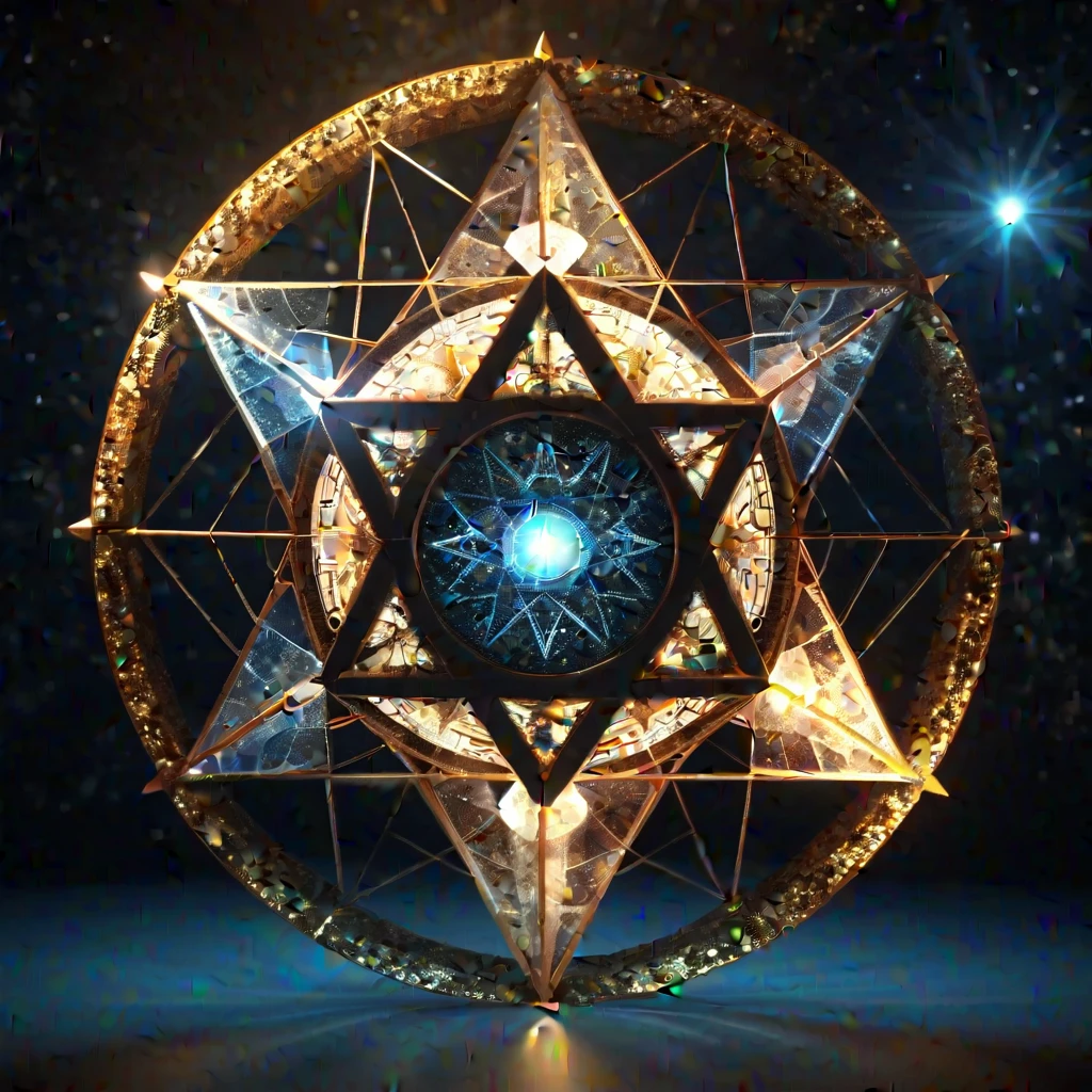 Eye of Truth,Transfiguration Wheel, Represents the sacred geometry of the icosahedron, 4K, Cinematic, Volumetric lighting, Magic