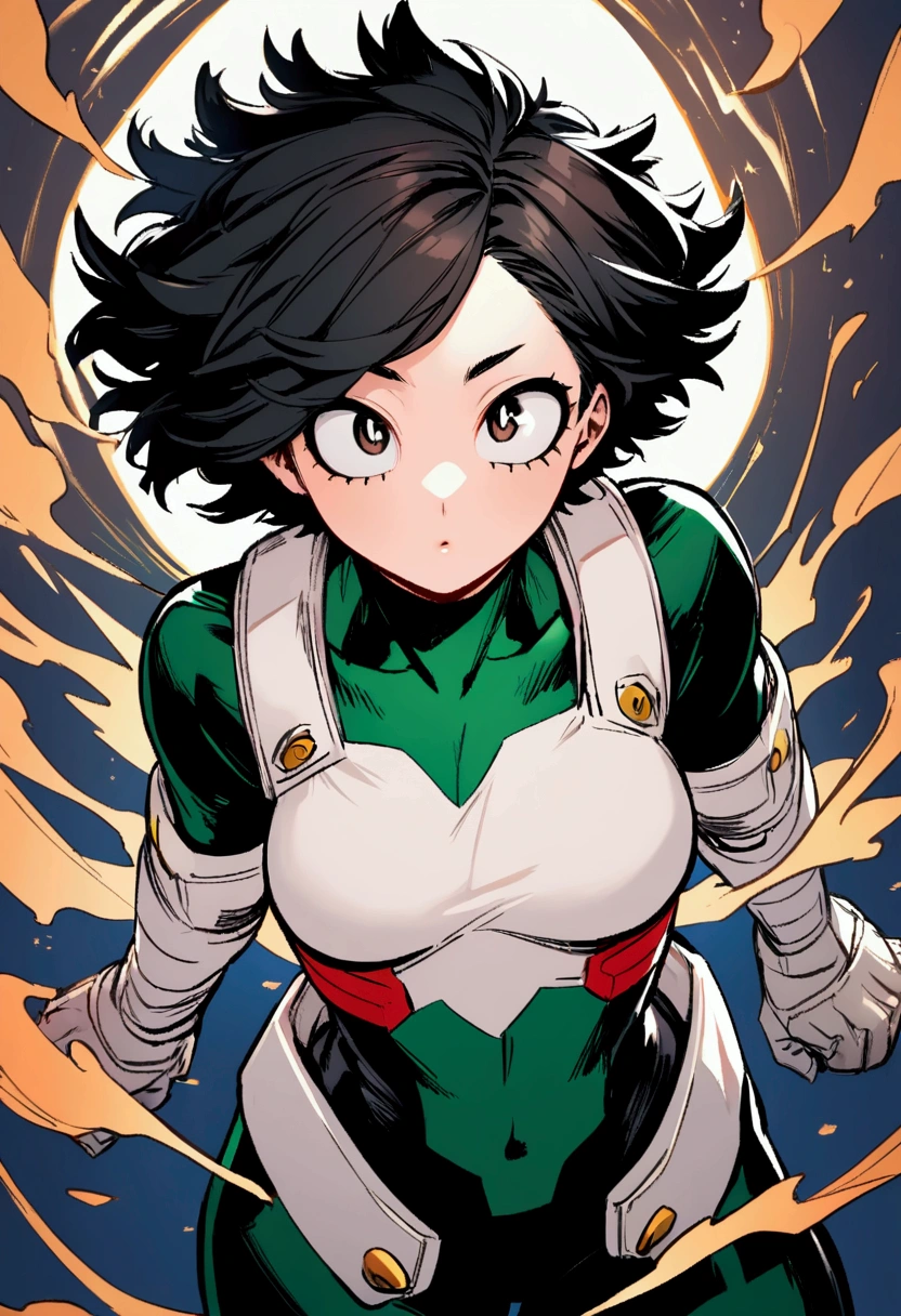 My hero academia, cute female with , short black hair and brown eyes