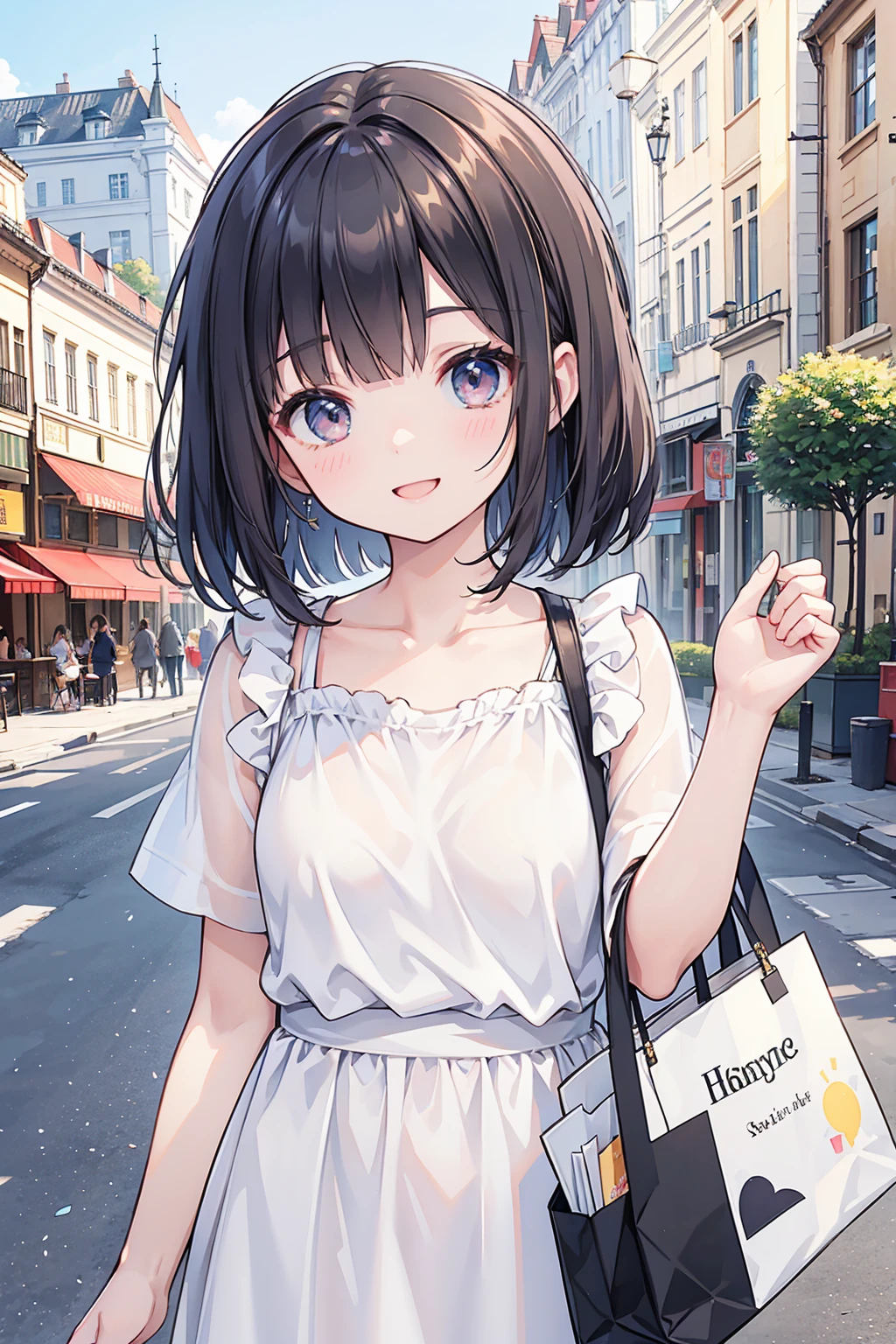 (perfection:1.1), (flawless:1.1), (best quality:1.2), (highest quality:1.2), urban street, 1girl, solo, (:1.1), (child:1.1), cute dress, sexy smirk, (blushing:1.1), short hair, small breasts, athletic body, highest quality eyes, highly detailed, 4k, best resolution, high quality shadows, beautiful quality light, best quality upscale, most beautiful upscale