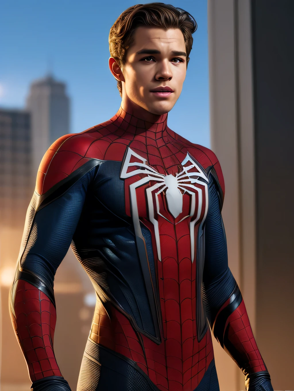 Brenton Thwaites as Spider-Man , realistic character style , realistic art , Spider-Man suit