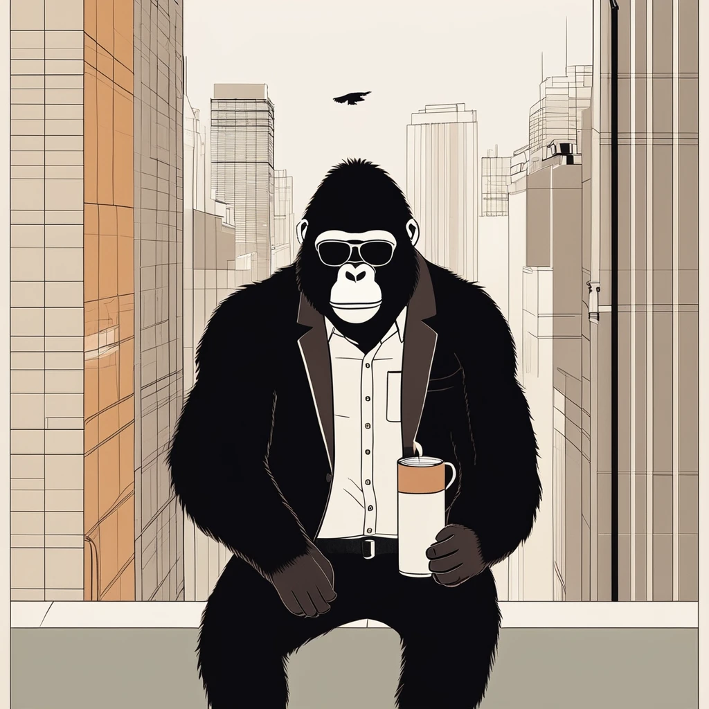 gorilla-like , sweet,art by Sophie Roach , art by Jon Klassen , art by Michael Cho , art by Sophie Roach、sunglasses,campimg,smoking,city