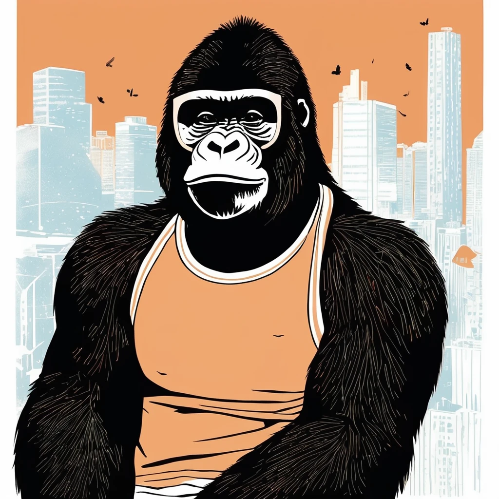 gorilla-like , sweet,art by Sophie Roach , art by Jon Klassen , art by Michael Cho , art by Sophie Roach、sunglasses,campimg,smoking,city