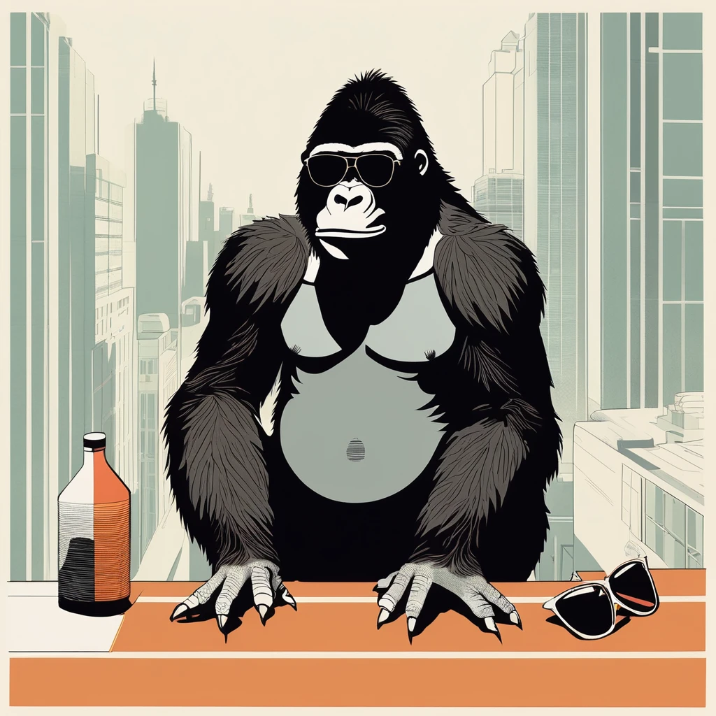 gorilla-like , sweet,art by Sophie Roach , art by Jon Klassen , art by Michael Cho , art by Sophie Roach、sunglasses,campimg,smoking,city