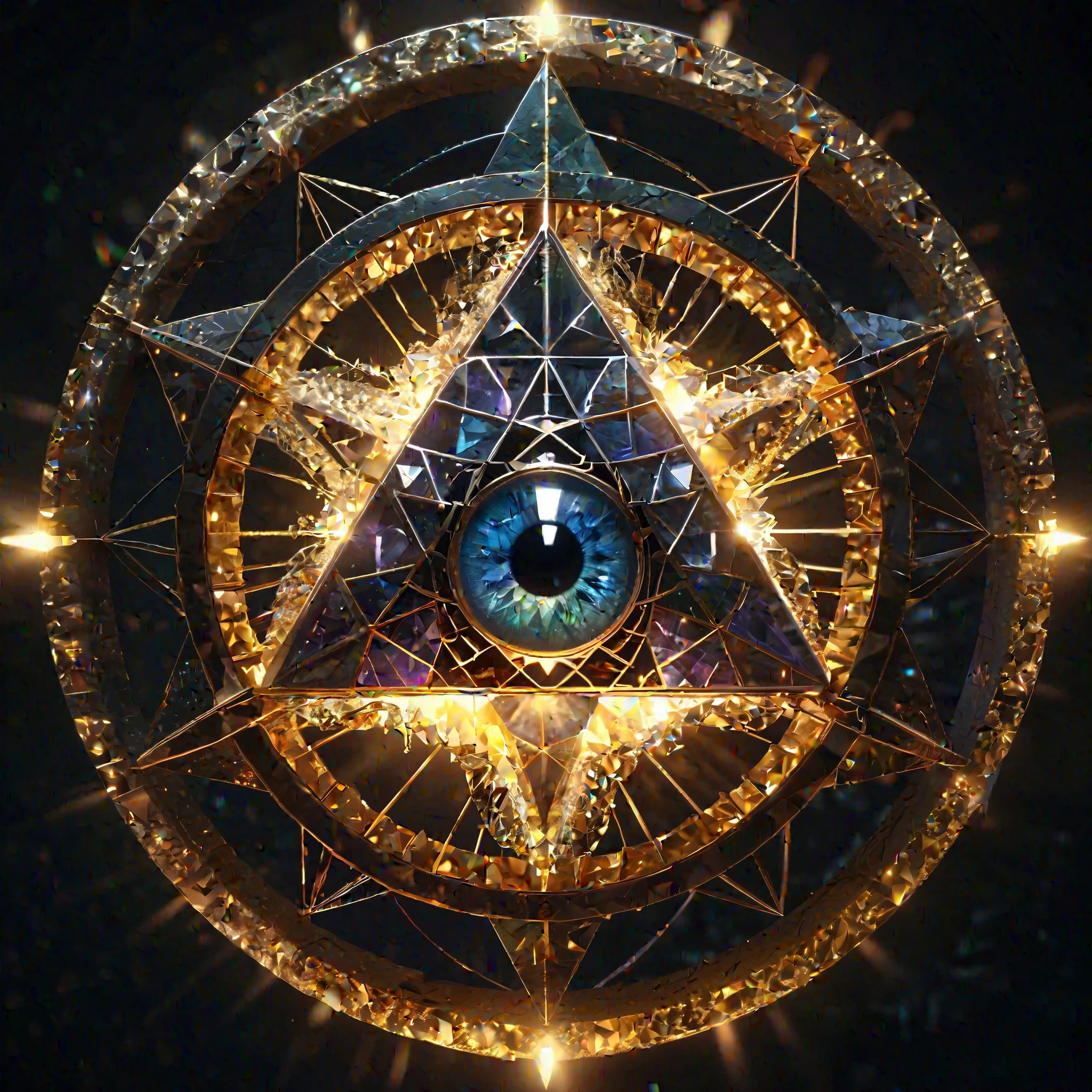 Eye of Truth,Transfiguration Wheel, Represents the sacred geometry of the icosahedron, 4K, Cinematic, Volumetric lighting, Magic