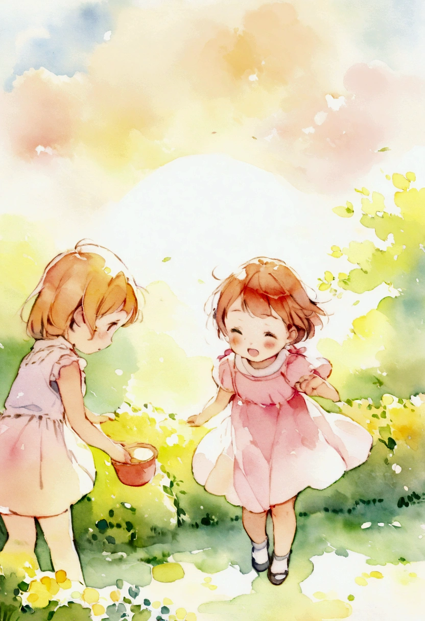 Children playing in the bright sun Picture books Watercolor
