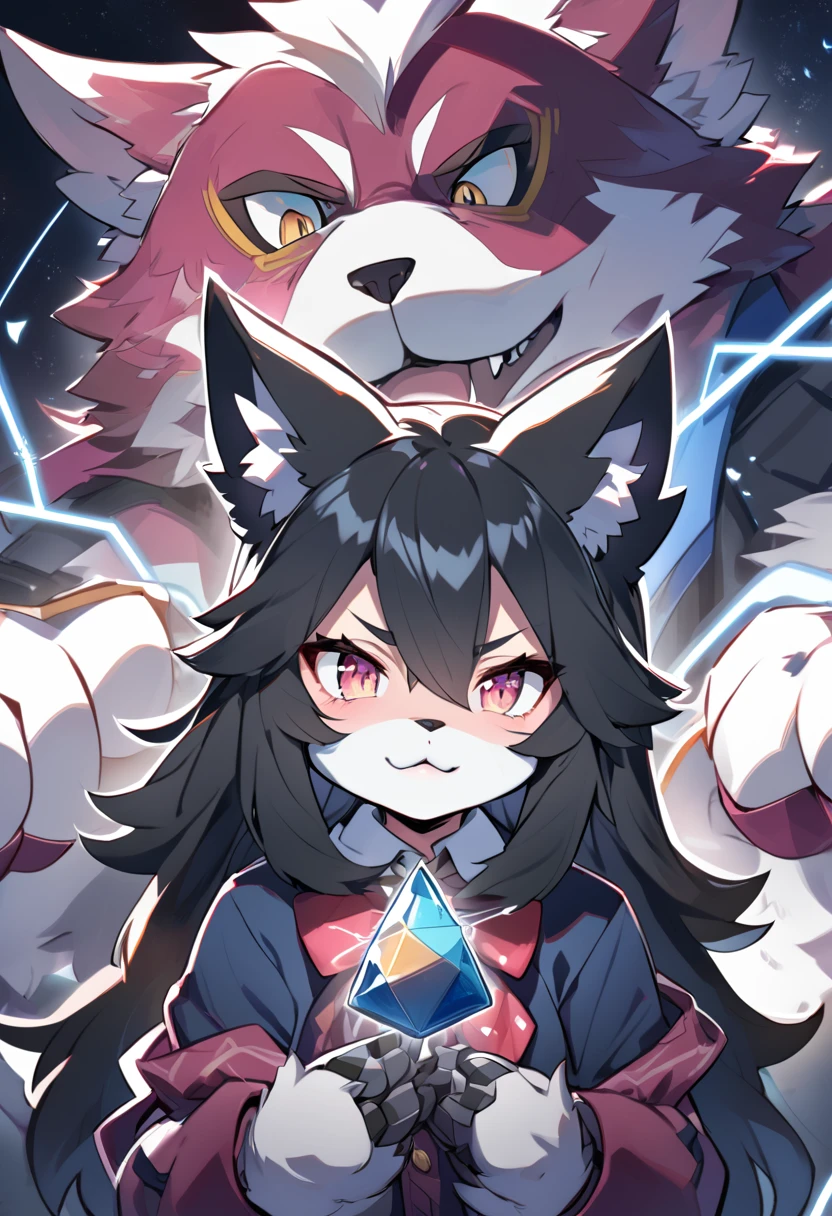 Furry robot black hair pink  magician wolf 