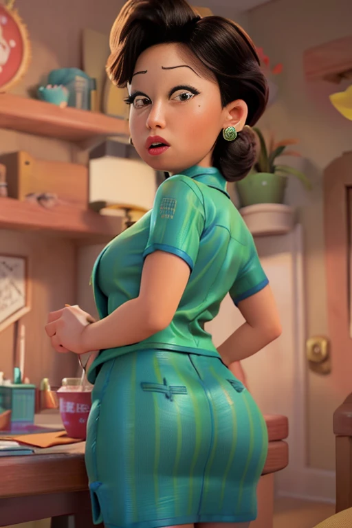 Ming Lee, (8k, photo and gross, Best Quality, Masterpiece:1.2), (intricate details), (Best Quality), (high resolution), ((Perfect eyes)), Perfect face, perfect lighting, vivid colors, , naked,intense colours, 1 girl, cartoon style, mingle, big ass, big butt, big and thick buttocks, sexy legs , big chest, extremely tight clothing, to throw, Mini, secretary style skirt, showing huge ass, exposed ass, naked ass, micro tanga V-String, cropped blouse, anal , translucent stuff