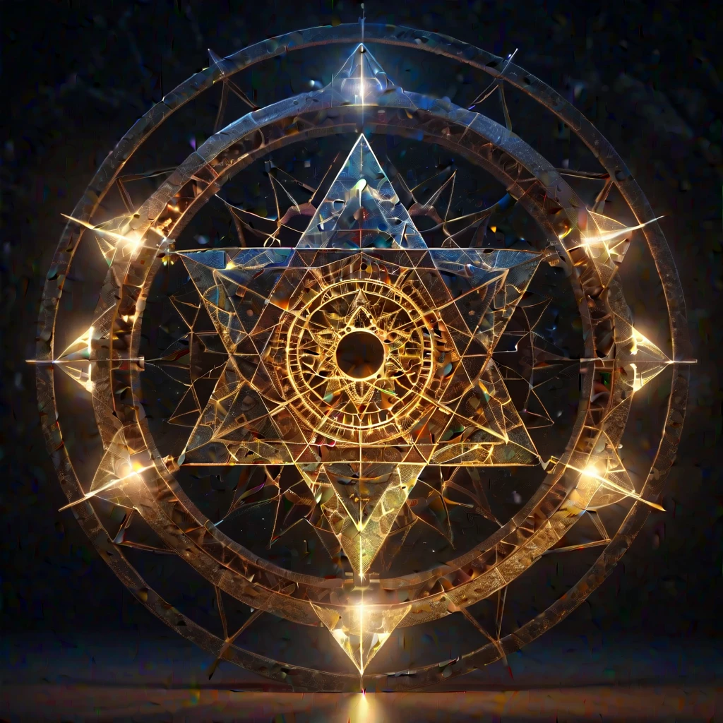 Eye of Truth,iruminathi,Transfiguration Wheel, Represents the sacred geometry of the icosahedron, 4K, Cinematic, Volumetric lighting, Magic