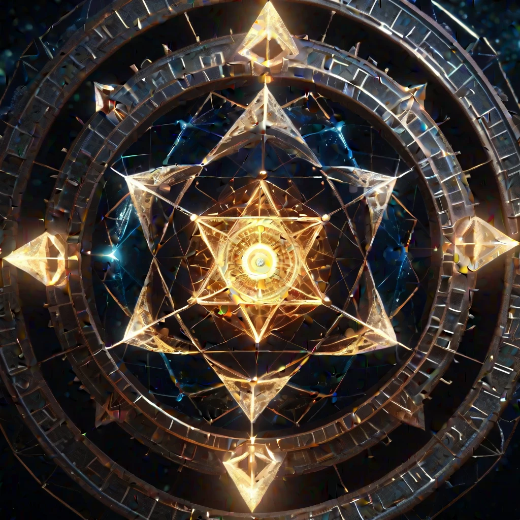 Eye of Truth,iruminathi,Transfiguration Wheel, Represents the sacred geometry of the icosahedron, 4K, Cinematic, Volumetric lighting, Magic