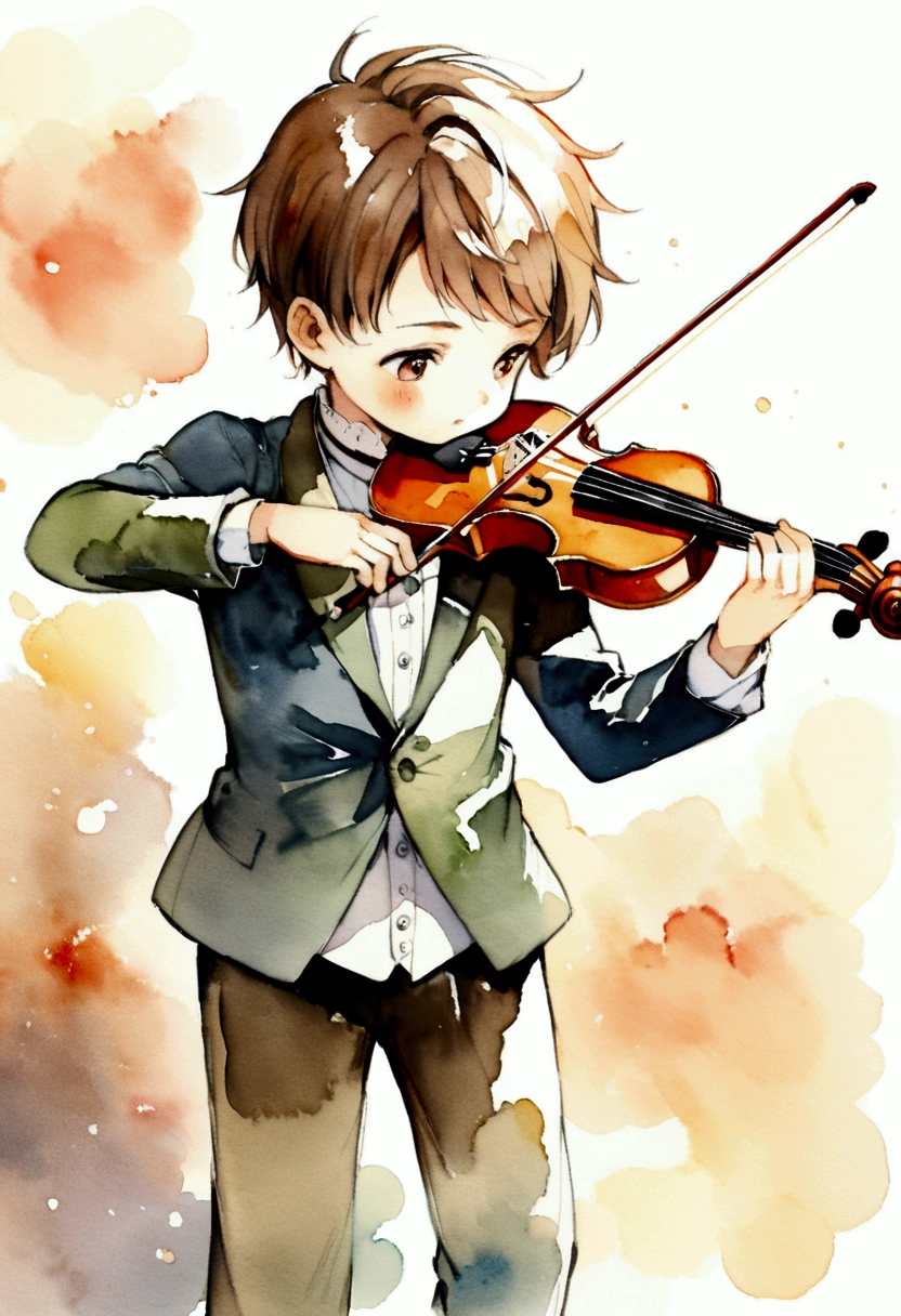 A boy about 4 years old playing the violin Picture books Watercolor
