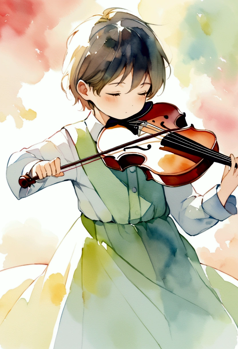 A boy about 4 years old playing the violin Picture books Watercolor