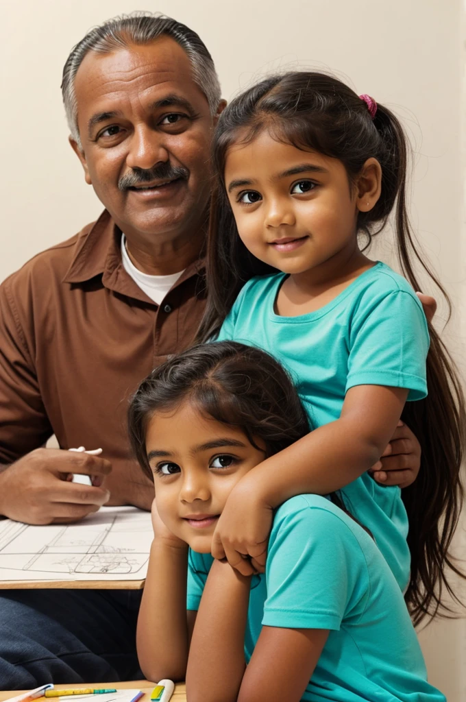 Draw a drawing of a brown girl with her dad.