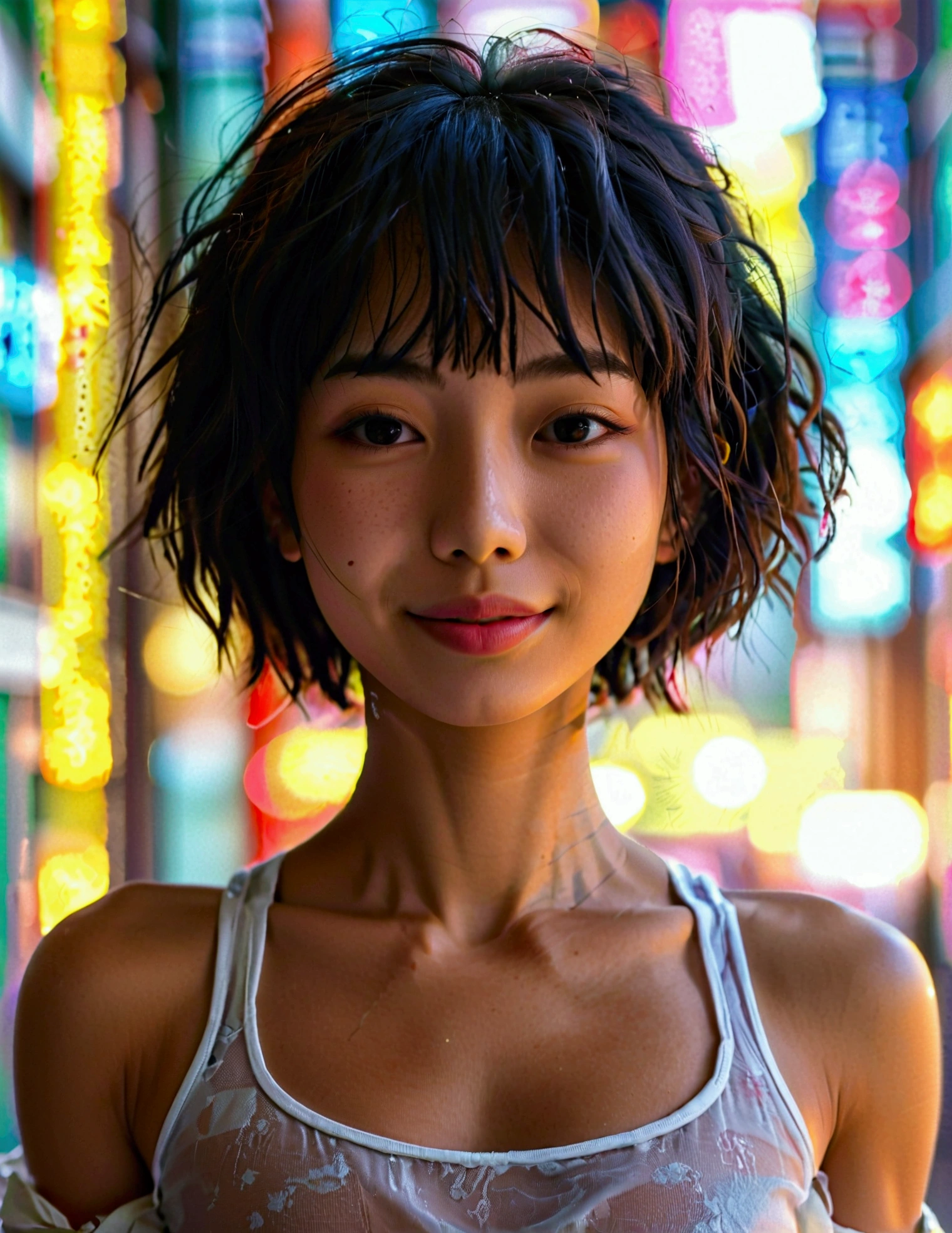Two Japanese、15 years old、One has very short legs、There is a height difference between the two、Toned muscles and smooth skin、Very short black hair、Relaxed smile with wide open mouth、Show off your healthy muscles、One is short and has short limbs.、Place your hands behind your back、The whole body is well visible、Colorful Lower Body Expansion