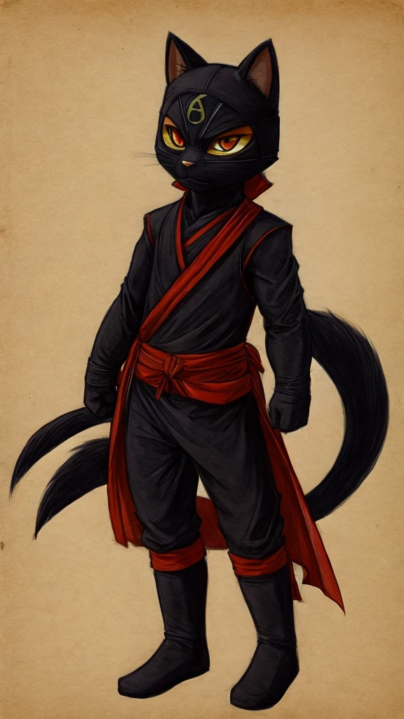 Black cat in ninja clothes