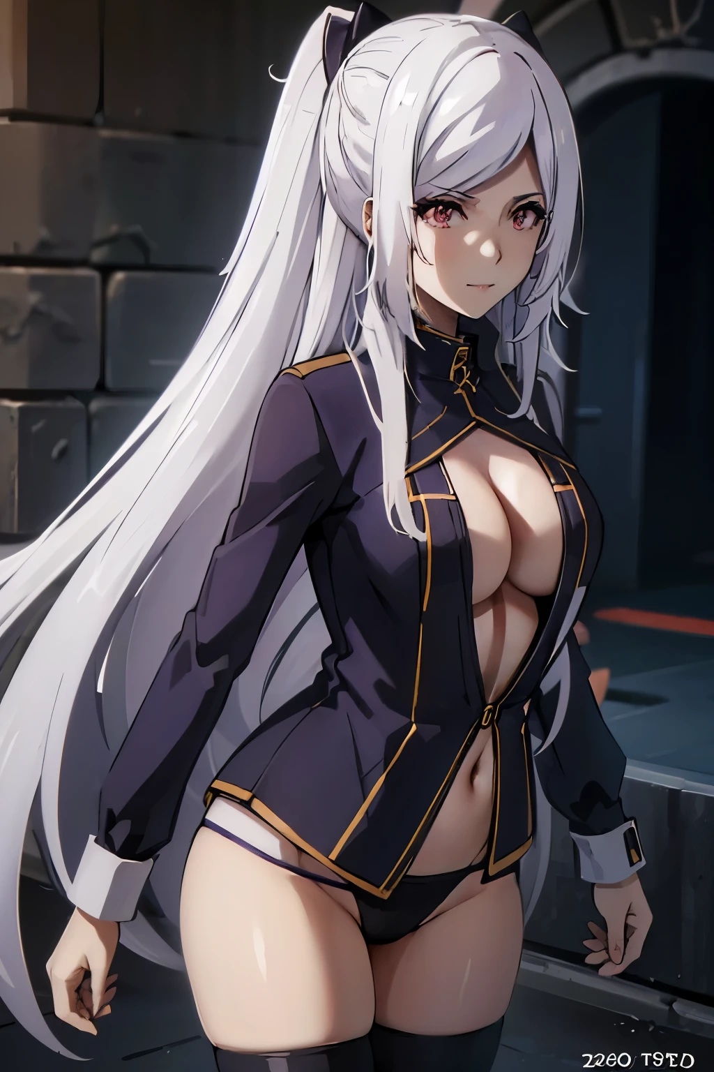Alexia Midgar, Anime, The Eminence in Shadow, Quality, Ultra High Definition, (Photorealistic:1.4),Sunset Light, Ponytail, Detailed Photo, Smiling, Sexy, Facing Camera, Close-up (Masterpiece: 1.3), (8K, Photorealistic, Best Quality: 1.4), (1girl), Beautiful Face, (white Hair, long Hair: 1.3), Beautiful Hairstyle, Realistic eyes, beautiful detail eyes, (realistic skin), beautiful skin, (sweater), absurd, attractive, ultra high resolution, ultra realistic, high definition, golden ratio