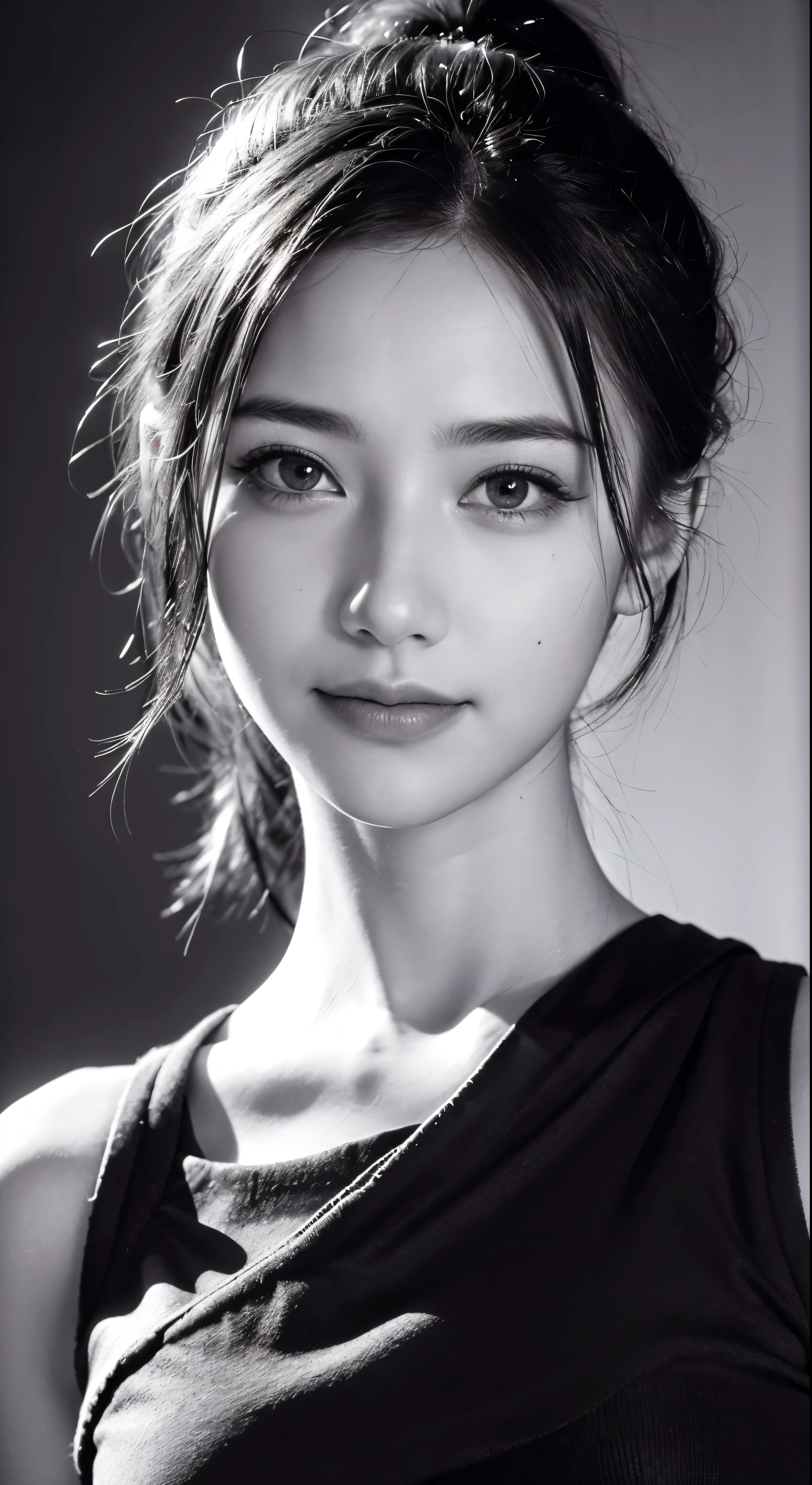 NauSKaaValOfWi,  greyscale, detailed 1girl, looking at viewer, sad smile, upper body,Artistic portrait，The background is complex and made up of the golden ratio