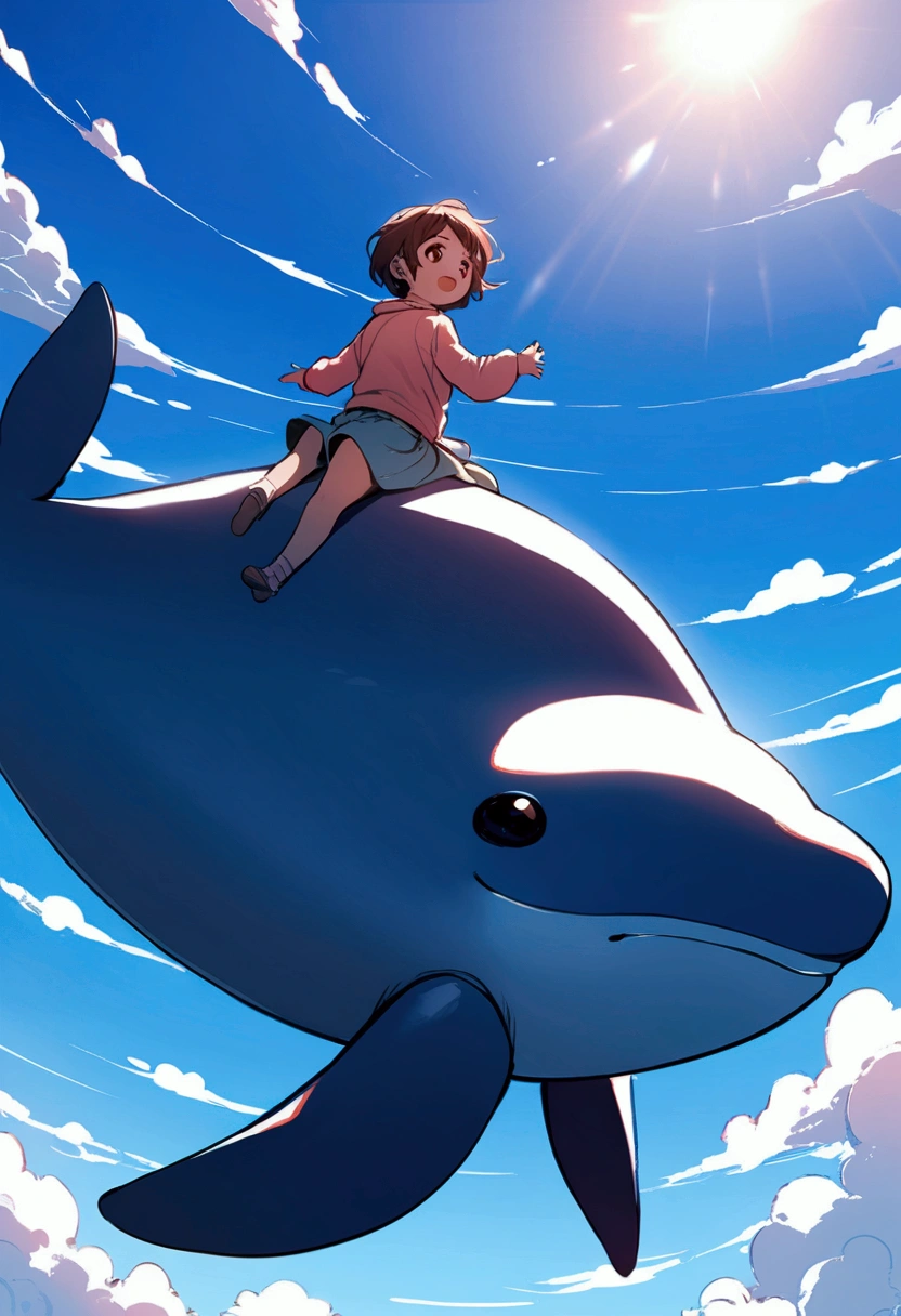  riding a whale flying in the blue sky