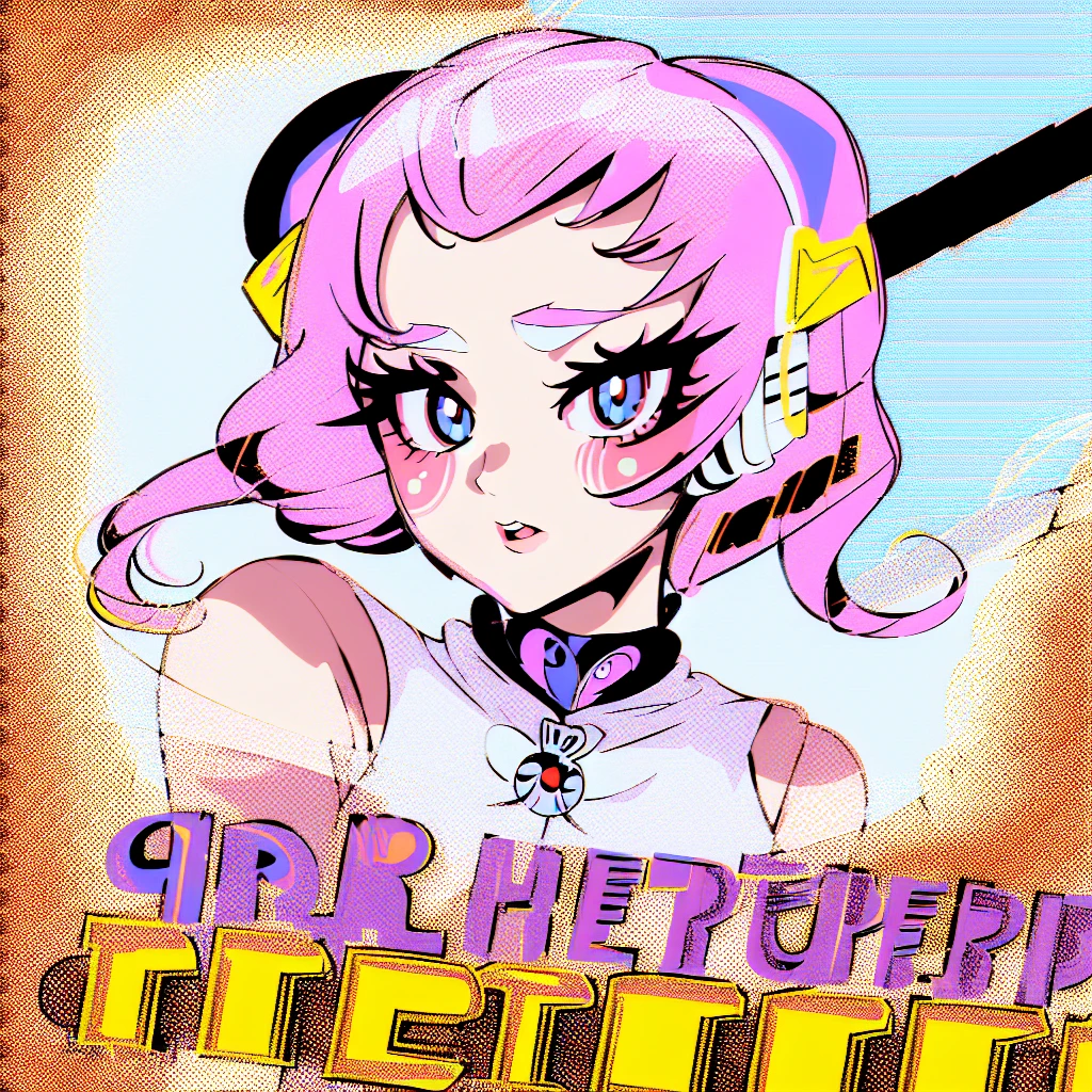 (masterpiece), Highest quality, One girl, Part your lips, Upper Body, bangs, Pastel background, Bodysuits,popart,Mixed Media,((Lichtenstein-style drawing)),(blue eyes,Wearing headphones)