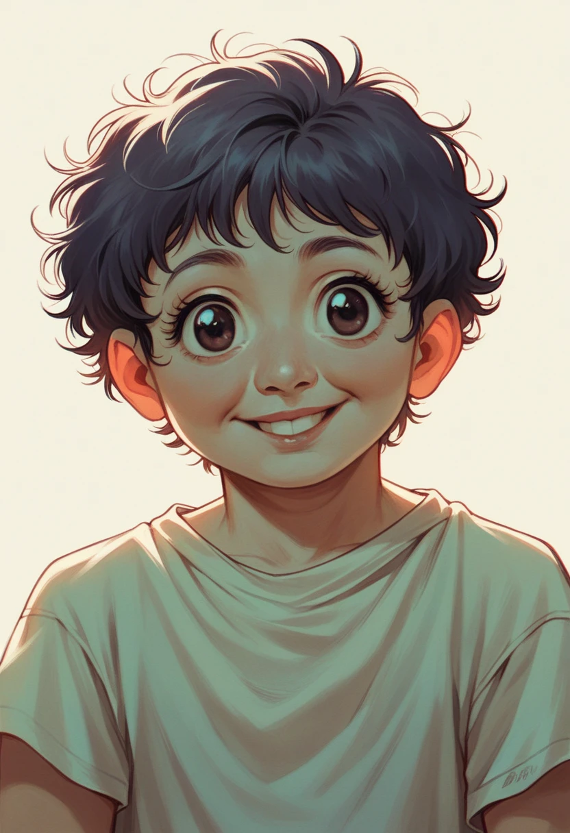 A child's face, 1boy, chubby cheeks, big eyes, long eyelashes, cute smile, messy hair, retro 80s style, warm lighting, nostalgic color palette, film grain, soft focus, cinematic, highly detailed, photorealistic, 8k, best quality
