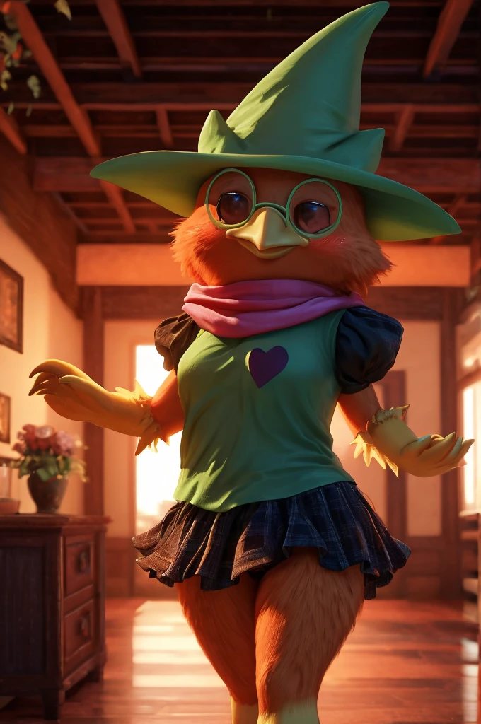 Female,Bird,Torchic background, (cinematic lighting:1.1), (perfect focus:1.1), 8k hd, (detailed eyes:1.2),depth of field, bokeh, subsurface scattering, perfect breasts, wide ,((deltarune ralsei with short skirt showing sexy thighs  , posing sexy)),bright colors, (furry detail:1.3),detailed background, realistic, photorealistic, ultra realistic,in his room with a large bed and many decorations ,realistic, photorealistic ,blushing mischievous smile ,(fluffy:1.3), furry, buff, (realistic fur:1.1), (extreme fur detail:1.2),((light orange fur)),(Black pupil, brown eyes,pixar style eyes)Torchic Tail, 3d pixar legs,sexy body,Taking off her maid's garment, she undresses and poses on her buttocks.