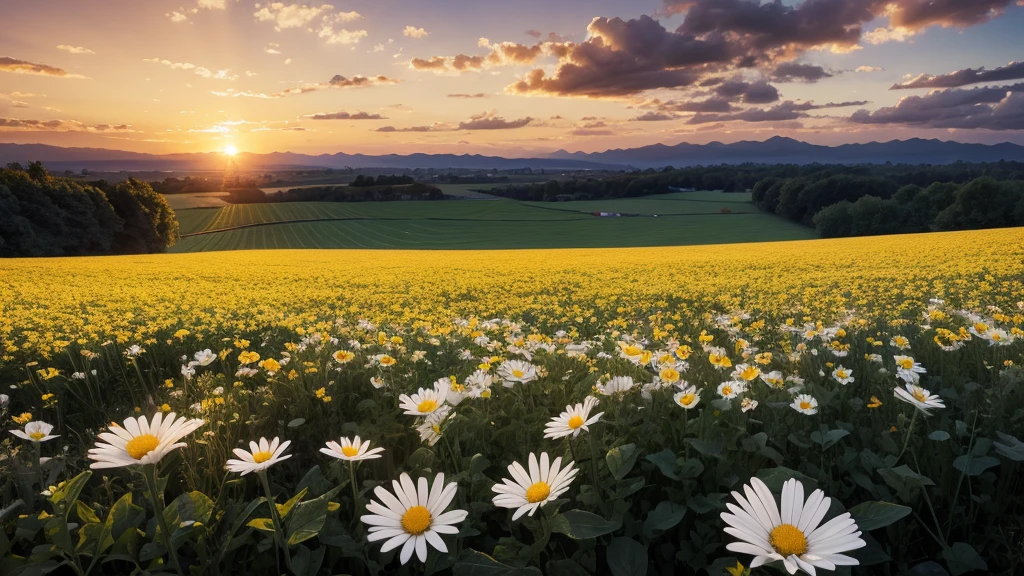 masterpiece , best quality ,sunset, field , White flower , big flower,realistic,