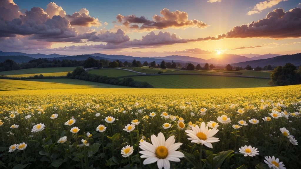 masterpiece , best quality ,sunset, field , White flower , big flower,realistic,
