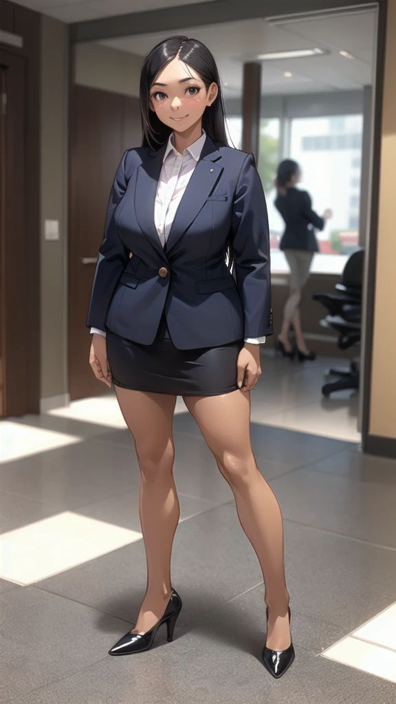 1 girl, looking directly at viewer, , business attire, highly detailed , tan skin, full body