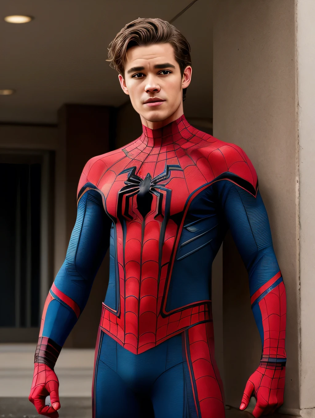 Brenton Thwaites as Spider-Man , realistic character style , realistic art , Spider-Man suit