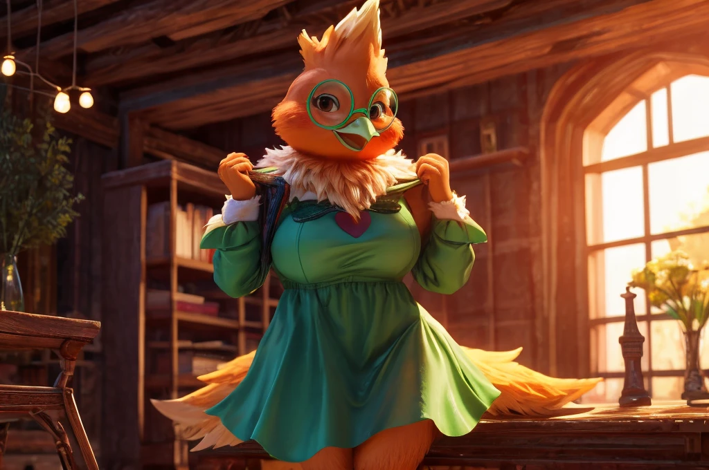 Female,Bird,Torchic background, (cinematic lighting:1.1), (perfect focus:1.1), 8k hd, (detailed eyes:1.2),depth of field, bokeh, subsurface scattering, perfect breasts, wide ,((deltarune ralsei with short skirt showing sexy thighs  , posing sexy)),bright colors, (furry detail:1.3),detailed background, realistic, photorealistic, ultra realistic,in his room with a large bed and many decorations ,realistic, photorealistic ,blushing mischievous smile ,(fluffy:1.3), furry, buff, (realistic fur:1.1), (extreme fur detail:1.2),((light orange fur)),(Black pupil, brown eyes,pixar style eyes)Torchic Tail, 3d pixar legs,sexy body,Taking off her maid's garment, she undresses and poses on her buttocks, showing her wet buttocks and vagina and her large breast. 