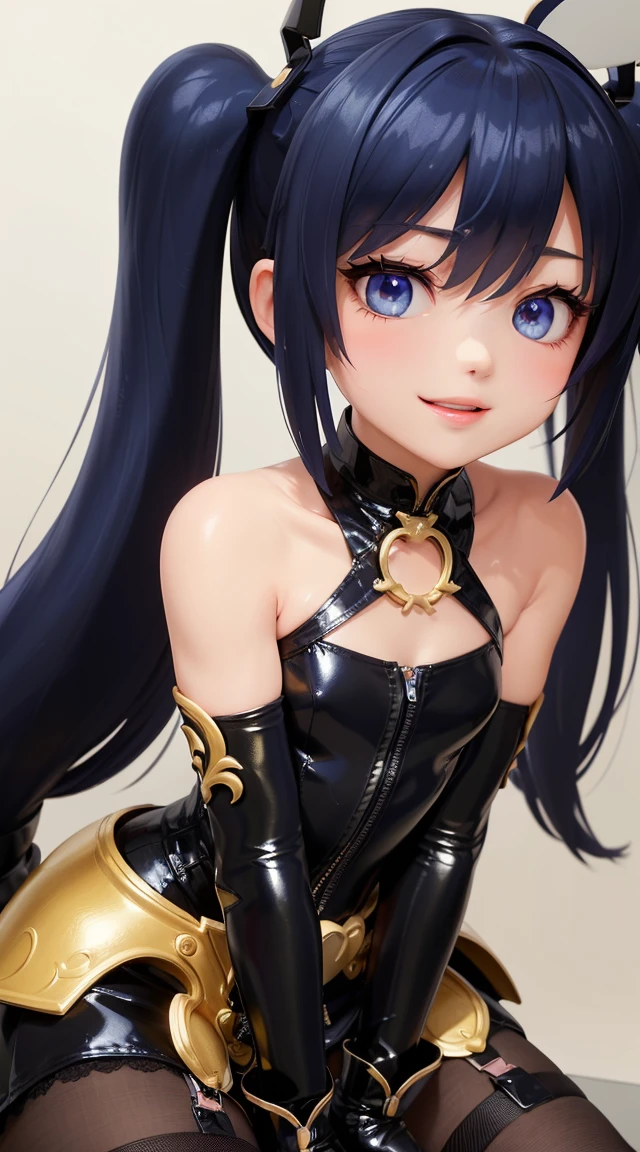 (masterpiece:1.3), (Best Quality:1.3), (Ultra-detailed:1.2), ((kawaii)), Cute, (lovely), ((sexy)), ((Extremely detailed)), 4K, (8K), Best Quality, (Beautiful), Illustration, anime style, (bold line:1.2), Gradation, looking at viewer, //, (bent down:1.1), (arms behind back), //, a cute girl, 1girl, (solo:1.2), gleaming skin, //, (flat chested), (Perfect eyes:1.2), (Perfect iris:1.2), //, darkblue hair color, (beautiful eyes) //, (half closed eyes:1.3), (sexual expression:1.2), Fascinated expression, smile, (blush:1.2), //, modern city background, on rock, skirt, twin tails, muscle girl, hard abs, intricate fantasy armor adorned with chains and skulls, nun dress