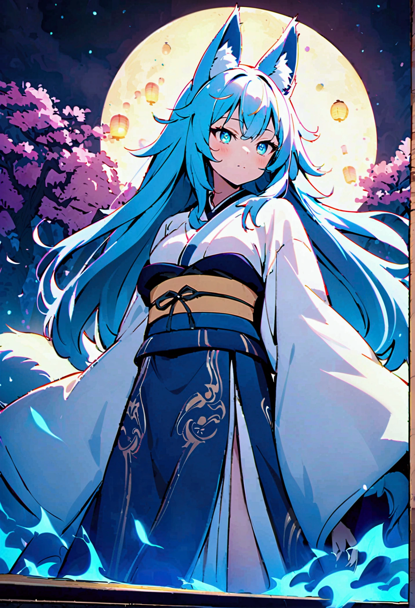 fox Light blue hair beast girl indigo fur fox beast girl fox Light blue hair beast girl indigo fur fox beast girl Wallpaper 4k,8k,highly detailled,,vivid colors,detailed kitsune with 9 tails,traditional Japanese artwork,tatami floor,beautiful cherry blossoms,floating lanterns,dark silhouette of a pagoda,subtle moonlight,dense forest,ethereal atmosphere,dappled sunlight,whimsical spirit,serene expression,elaborate kimono and obi,delicate hand-painted details,luminous eyes Anime Style fox blue White-faced golden-haired nine-tailed fox Coat blue fox Light blue hair beast girl indigo fur fox beast girl Anime Style fox blue White-faced golden-haired nine-tailed fox Coat blue mysterious background Blue Flame girl have a ball of light fox Light blue hair beast girl indigo fur fox beast girl mysterious background Blue Flame girl have a ball of light Anime Style fox blue White-faced golden-haired nine-tailed fox Coat blue mysterious background Blue Flame girl have a ball of light