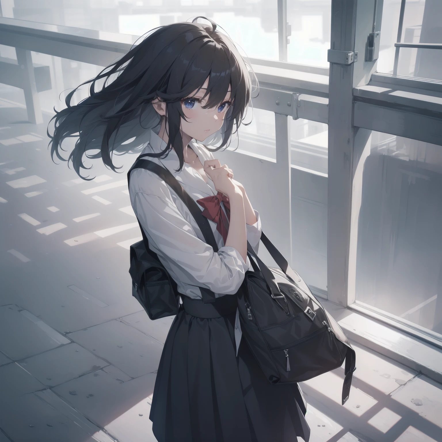ultra-absurdres-Top quality by artist God, ultra-detailed, high resolution, anime moe artstyle, best anime 8k konachan wallpaper, pixiv contest winner, pool:2810, perfect anatomy,break, 1girl, (Please draw a girl walking sleepily to school alone. )break,(Solo,little female, -yeld:1.Full limbs, complete fingers,a junior hihort hair), short cut, flat chest, , small butt, small black eyes, beautiful detailed eyes, well-proportioned iris and pupils, expressive eyes, highres detailed hair, soft expression, salor school_uniform, sailor collar, serahuku, bow, pleated skirt,(Detailed Lighting), (Detailed background), in the School commute route. break,super detailed skin, Best cinematic lighting powered by famous artist, 8k,beauty illustration,photoshop_(medium),very aesthetic,break,((artist:tomose_shunsaku )), artist:clamp ,artist:carnelian ,artist:kantoku ,
