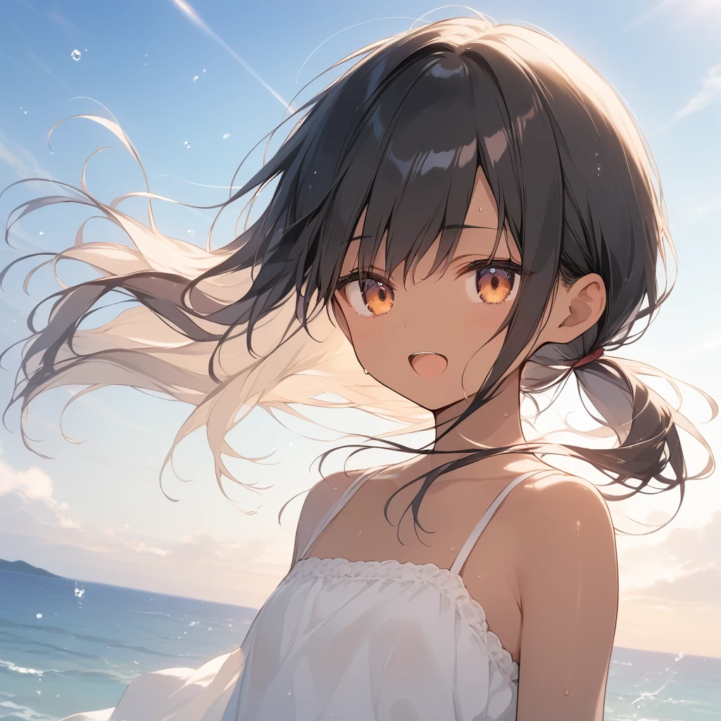 score_9, score_8_up, score_7_up, source_anime, best quality, masterpiece, official art, absurdres, highres, ultra-detailed,waifu2x,Collection: Slice of Life,break,1girl, tomboy, dark-skinned female, short hair, low ponytail, flat chest, beautiful detailed eyes, short shorts, sweat, open mouth, (yawn:0.3), sleepily, outdoors, wind,break,(clear line illustration:1.2), super detailed skin,very high resolution, very aesthetic, Best sexual lighting powered by famous artist, 8k,cute picture,beauty illustration,photoshop_(medium),,(Detailed Lighting),best anime 8k konachan wallpaper, pixiv contest winner,