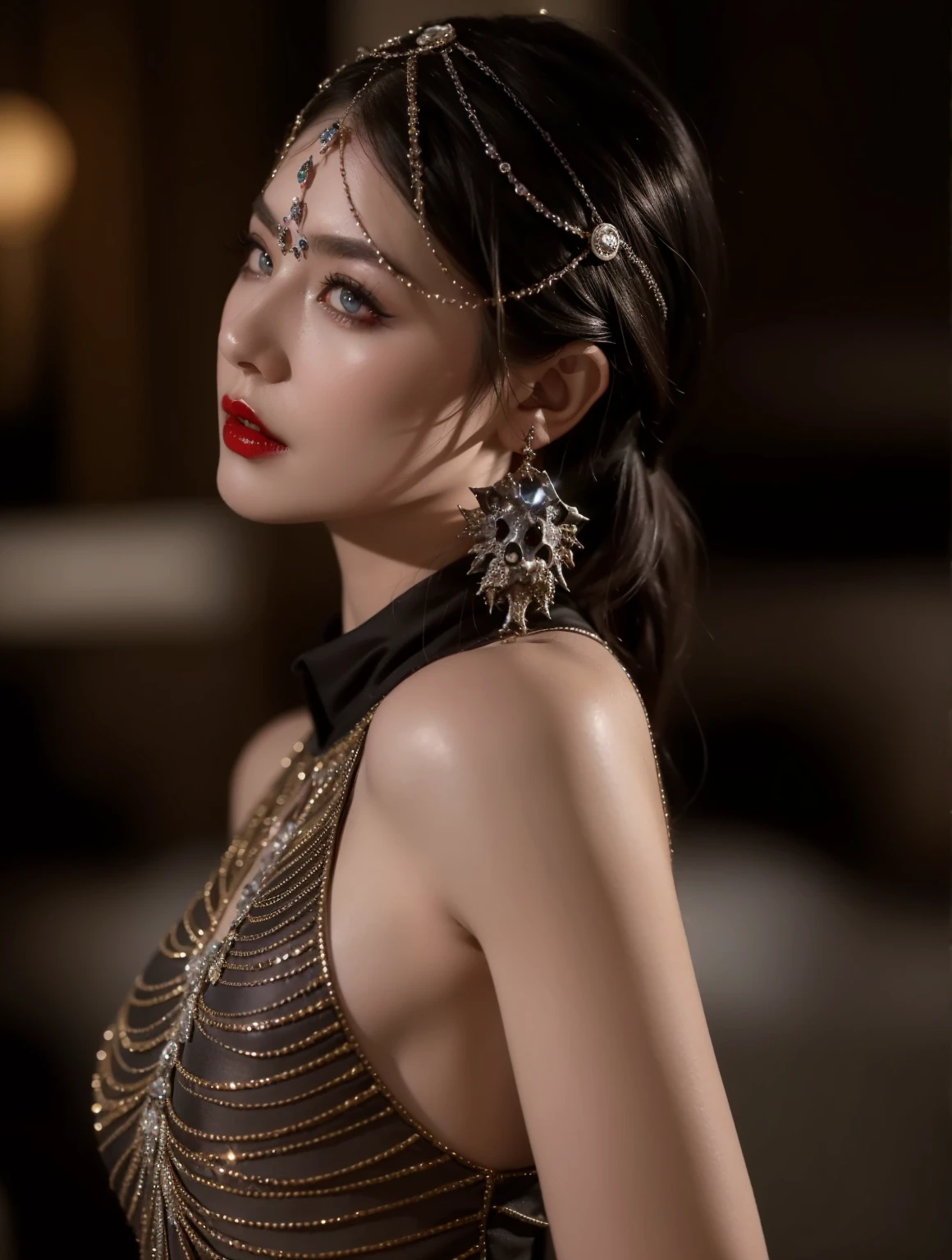 Detailed image quality,Witch Pandora,wing, Succubus Theme,堕落Angel,Excellent,scary,Secret Terror,Tentacles,With eyes,Uncanny Valley Effect,Beast Blood Moon,skeleton,vampire,Hellfire,Dark Queen,Angel,magician magic witch,16岁Angel,Eyes are blue(Pupils as deep as the starry sky),Gorgeous tattoo designs all over the body,Surreal photos(8K picture quality,Rich in details),Dark eyeshadow,Sexy thick lips(Red lipstick),Tattoo designs on body,Dark Queen,Wear luxurious gold jewelry,Sparkling diamond gemstone,breasts symmetrical,Shining armor