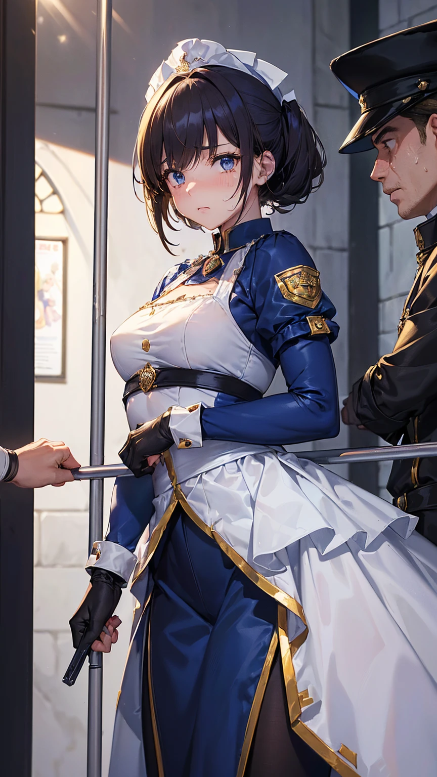 {{Upper Body, Dutch Angle}} {{Artist: moisture_(Chichi)}} 1 female, (There are two guards on either side restraining her.:1.5)、(A man pulls on a woman's clothes:1.5)、Mature Woman, elegant, Princess, Medium chest, Straight hair, (Blonde,:1.5)、Long Hair, Hime cut, Blue eyes,(white sheer dress:1.5)、Gold border, tiara, View your viewers,( A painful face:1.5)、( He was held captive by two men.,:1.5)、Faceless Man, Outdoor