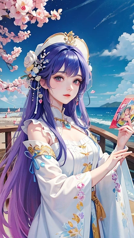 ((masterpiece、Highest quality))、High Contrast、High color saturation、Tide Play、Luxry、Different color hair、Wind、Fluttering petals、Intricately decorated stained glass、2D、Line art、Watercolor、インクWatercolor、Random color hair、Super long hair、Wave、One Girl、Mandrake、Floral、Detailed hand drawing、Look at the viewers