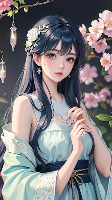 ((masterpiece、Highest quality))、High Contrast、High color saturation、Tide Play、Luxry、Different color hair、Wind、Fluttering petals、Intricately decorated stained glass、2D、Line art、Watercolor、インクWatercolor、Random color hair、Super long hair、Wave、One Girl、Mandrake、Floral、Detailed hand drawing、Look at the viewers