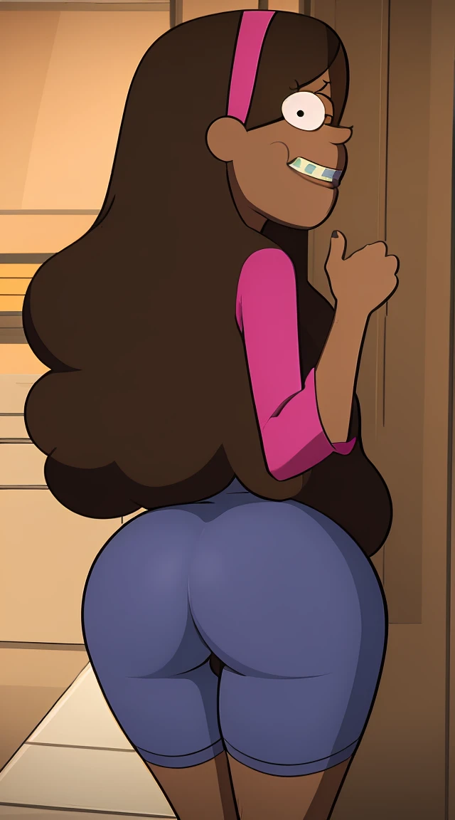 1girl, black afro hair, breasts small, slim, massive ass, giant ass disproportionate to the body, new, ((mabel pines))