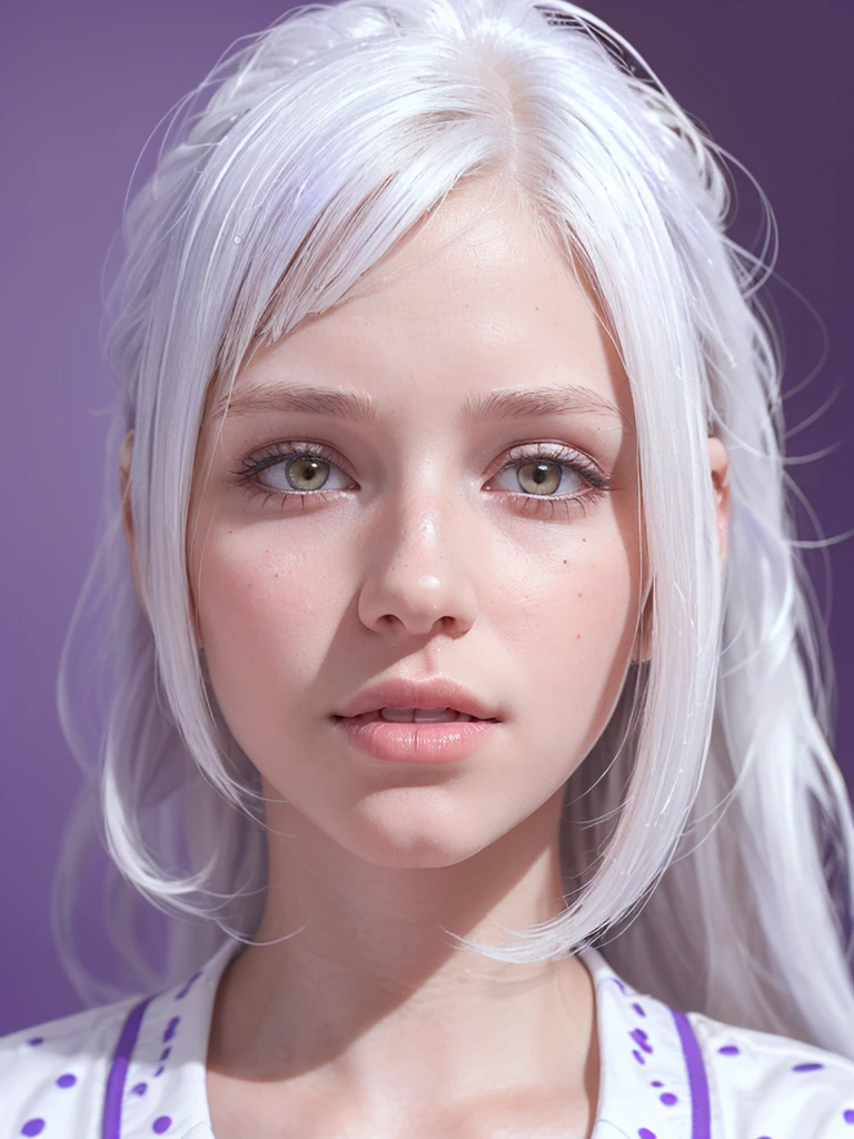 (teen girl:1.4), ,(white color skin:1.5),(beautiful face:1.8),
(beautiful nose:1.1),(white eyes:1.3),(cleavage:1.2)
(micro dot pattern underwear :1.1),(messy hair:1.1),(big nose:1.1)
(neatly groomed white hair :1.4),(purple background room:1.4),
(photo realistic:1.1),(gigantic boobs:1.1),(white albino:1.6),bangs