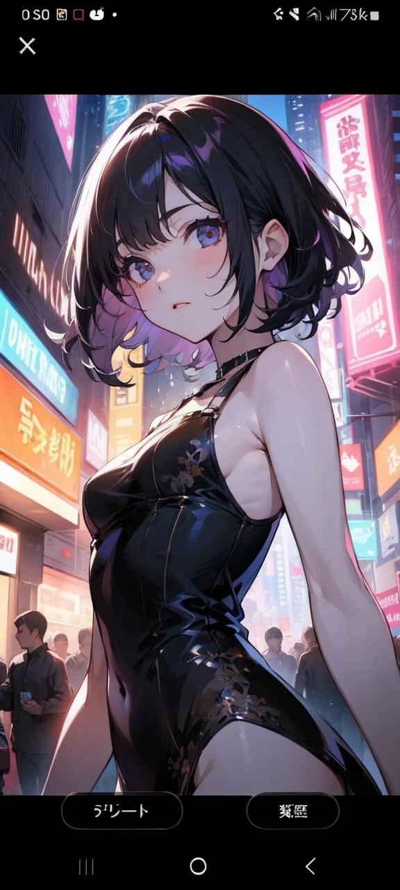 Girl black straight short hair
