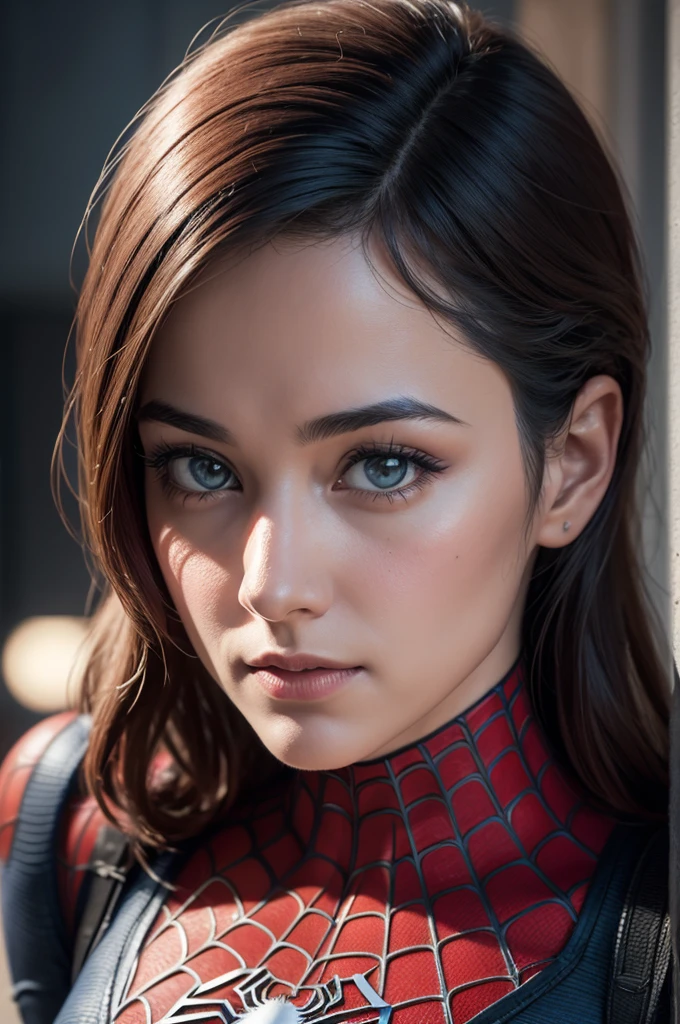 A photograph of Spider-Man, without mask, the 20s, bonitas, face detailed, looking at the camera, portraite, 8k hd, high qualiy