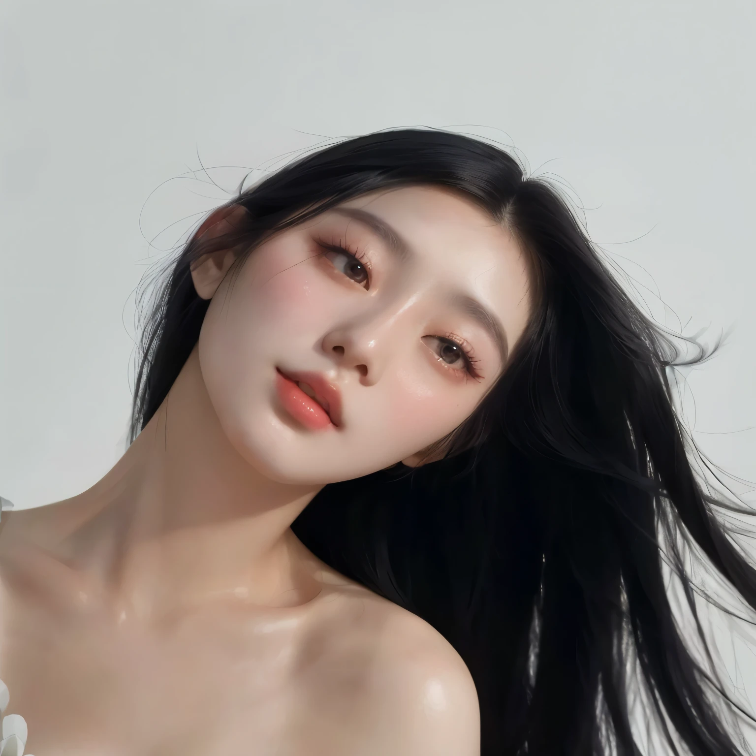 Arafed woman with long black hair in a white dress, beautiful chinese model, ig model | germ of art, realist. ChengYi, asian features, inspired by Yanjun Cheng, inspired by Ai Xuan, young cute wan asian face, inspired by Chen Yifei, inspired by Tang Yifen, ruan jia beautiful!, beautiful delicate face, asian face